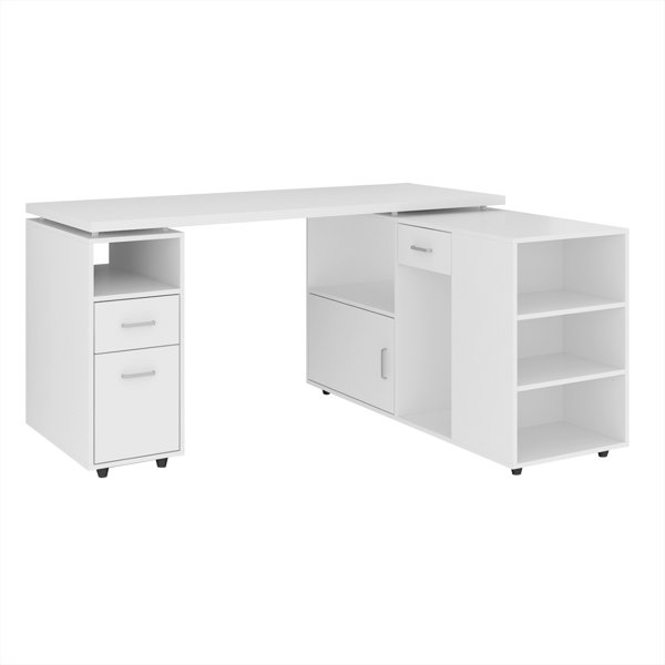Latitude Run® L Shaped Computer Desk Home Office Corner Desk With Open Shelves And Drawers